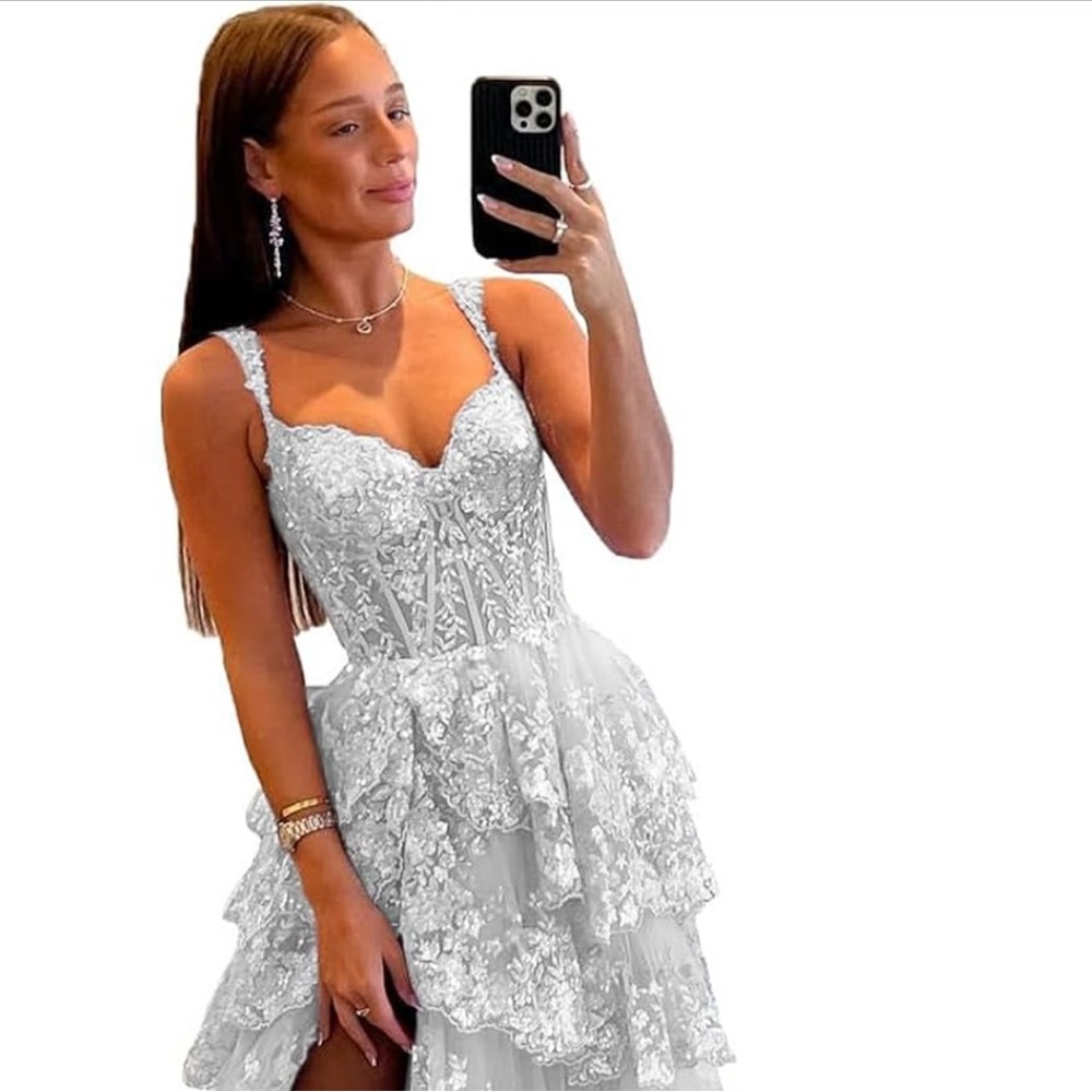 Lace Tiered Sequin Corset Spaghetti Strap Prom Dress (Size 8) *Never Worn*